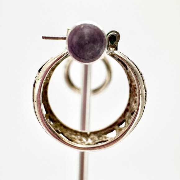 VTG Sterling Silver 925 Scroll Design Hoop Earrings Size 0.75" Diameter - Picture 3 of 11